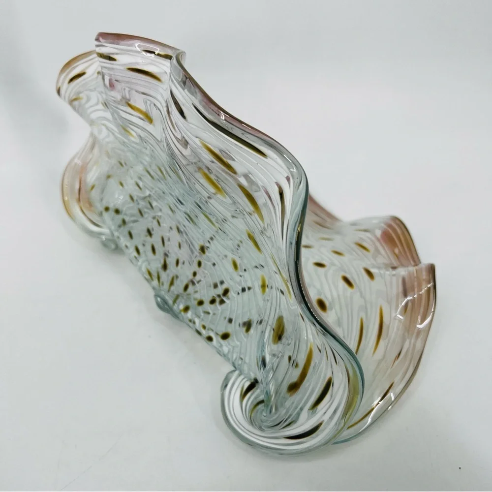 Signed LaChaussee Art HandBlown Glass Clam Shell Sculpture Artist Signed 10" W - Picture 3 of 16